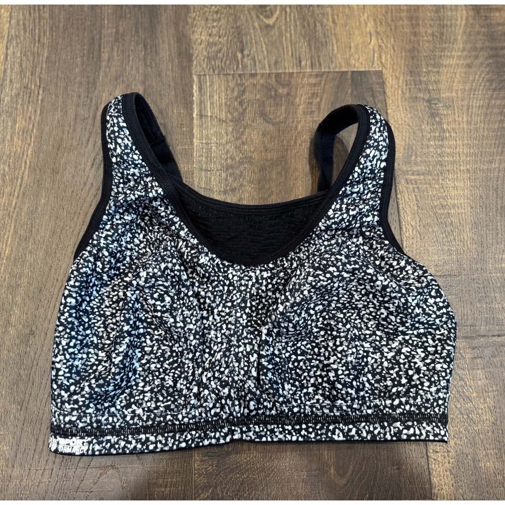 Glamorise Elite Performance Sports Bra‎ High Impact Padded Black White 34G